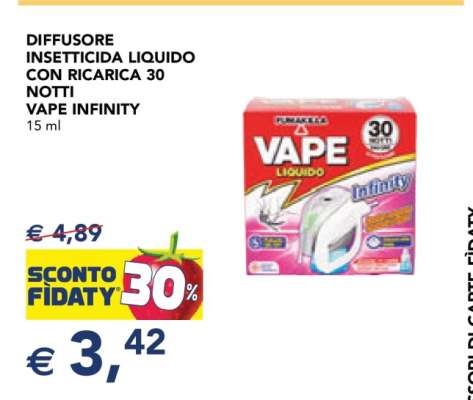 DIFFUSORE INSETTICIDA LIQUIDO CON RICARICA 30 NOTTI VAPE INFINITY