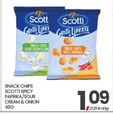 SNACK CHIPS SCOTTI SPICY PAPRIKA/SOUR CREAM & ONION 40G