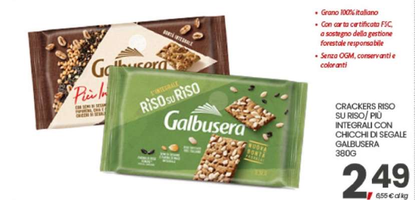 CRACKERS RISO SU RISO/ PIÙ INTEGRALI CON CHICCHI DI SEGALE GALBUSERA 380G