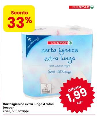 Carta igienica extra lunga 4 rotoli Despar