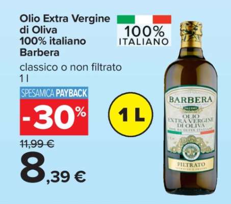 Olio Extra Vergine di Oliva 100% italiano Barbera