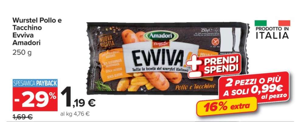 Wurstel Pollo e Tacchino Evviva Amadori