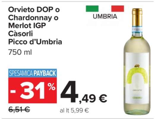 Orvieto DOP o Chardonnay o Merlot IGP Càsorli Picco d’Umbria