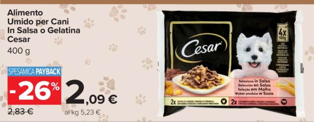 Alimento Umido per Cani In Salsa o Gelatina Cesar
