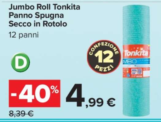 Jumbo Roll Tonkita Panno Spugna Secco in Rotolo