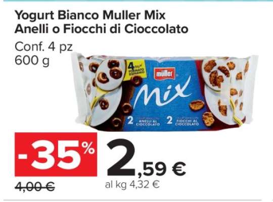 Yogurt Bianco Muller Mix Anelli o Fiocchi di Cioccolato