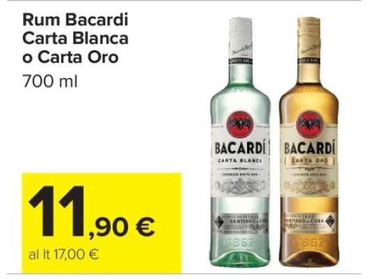 Rum Bacardi Carta Blanca o Carta Oro