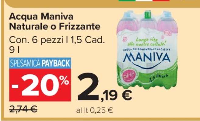 Acqua Maniva Naturale o Frizzante