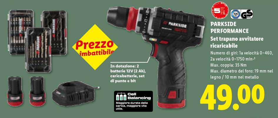 PARKSIDE PERFORMANCE Set trapano avvitatore ricaricabile