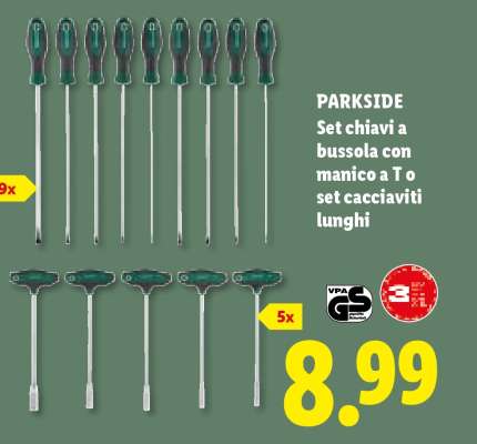 PARKSIDE Set chiavi a bussola con manico a T o set cacciaviti lunghi