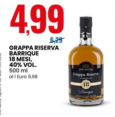 Grappa Riserva Barrique 18 Mesi 40% Vol.