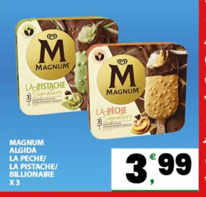 MAGNUM ALGIDA LA PECHE/LA PISTACHE/BILLIONAIRE X 3