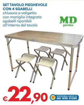 SET TAVOLO PIEGHEVOLE CON 4 SGABELLI