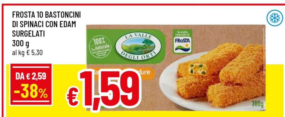 Frosta 10 Bastoncini di Spinaci con Edam Surgelati