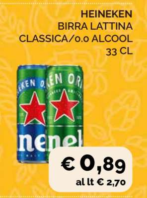 HEINEKEN BIRRA LATTINA CLASSICA/o.o ALCOOL 33 CL