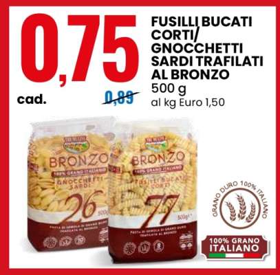 FUSILLI BUCATI CORTI/GNOCCHETTI SARDI TRAFILATI AL BRONZO