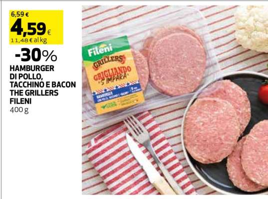 HAMBURGER DI POLLO, TACCHINO E BACON THE GRILLERS FILENI