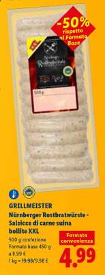 GRILLMEISTER Nürnberger Rostbratwürste - Salsicce di carne suina bollite XXL