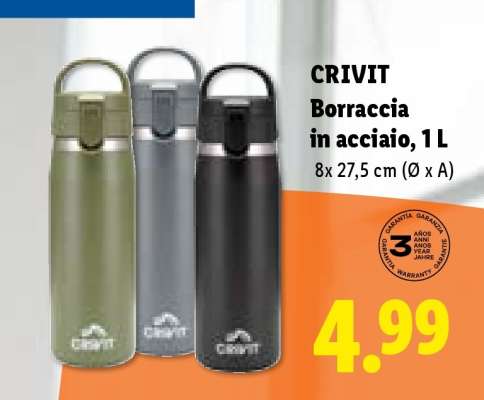 CRIVIT Borraccia in acciaio, 1 L