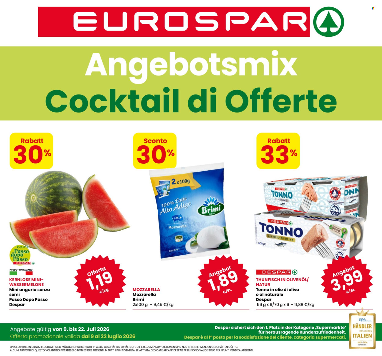 Volantino Eurospar - 9/7/2026 - 22/7/2026. Pagina 1