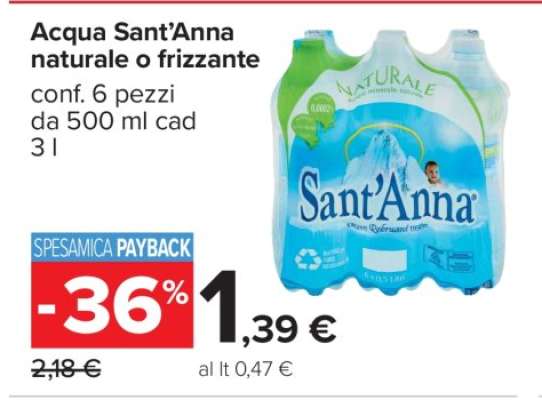Acqua Sant'Anna Naturale o Frizzante