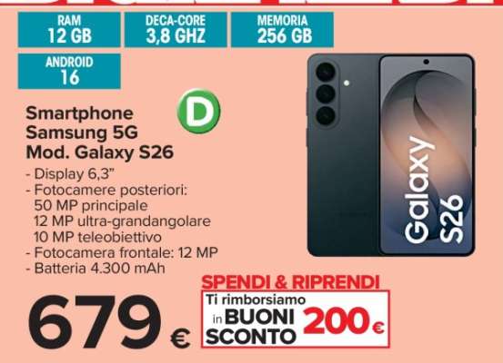 Smartphone Samsung 5G Mod. Galaxy S26