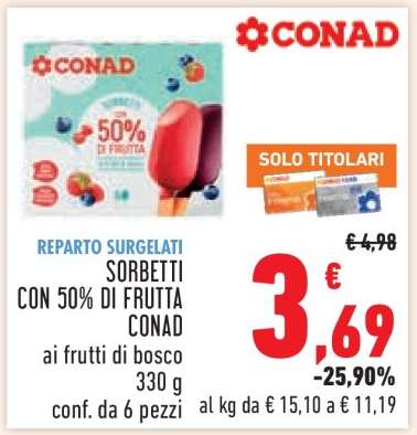 SORBETTI CON 50% DI FRUTTA CONAD