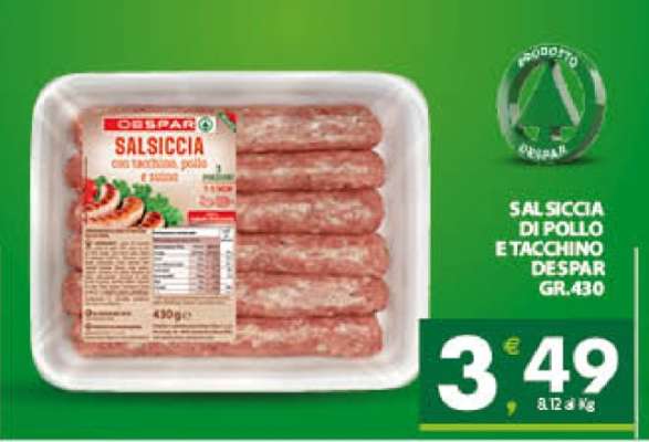 SALSICCIA DI POLLO E TACCHINO DESPAR GR.430