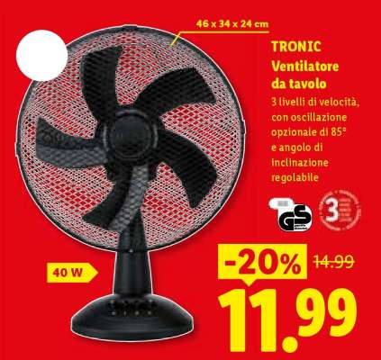 TRONIC Ventilatore da tavolo