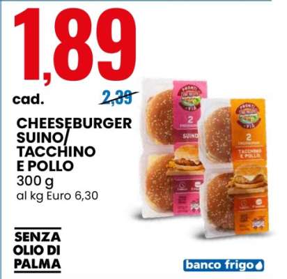 CHEESEBURGER SUINO/TACCHINO E POLLO