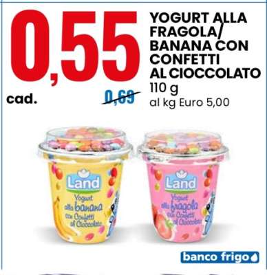 YOGURT ALLA FRAGOLA/BANANA CON CONFETTI AL CIOCCOLATO