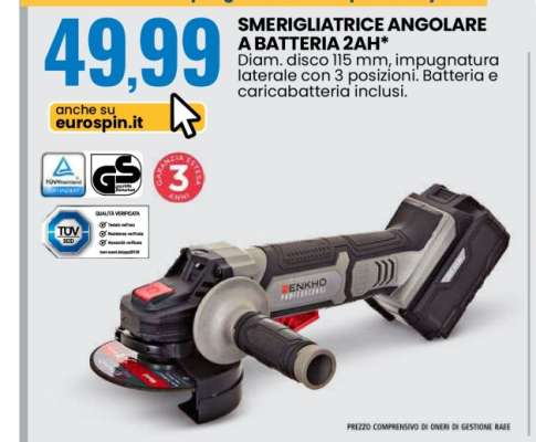 SMERIGLIATRICE ANGOLARE A BATTERIA 2AH