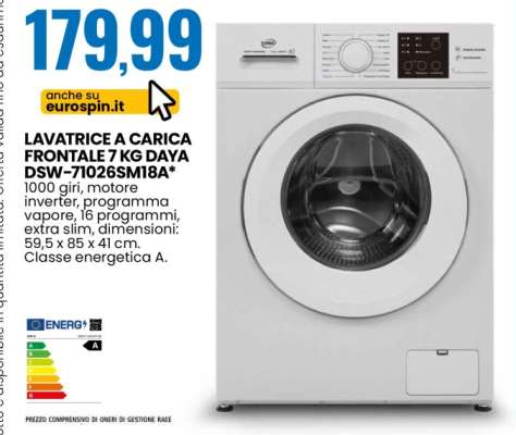 LAVATRICE A CARICA FRONTALE 7 KG DAYA DSW–71026SM18A