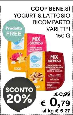 COOP BENE.SÌ YOGURT S.LATTOSIO BICOMPARTO VARI TIPI