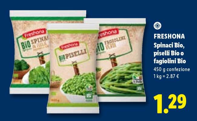 FRESHONA Spinaci Bio, piselli Bio o fagiolini Bio