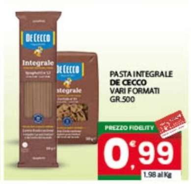 Pasta integrale De Cecco vari formati