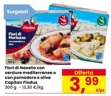 Fiori di Nasello con verdure mediterranee o con pomodoro e olive Capitan Findus