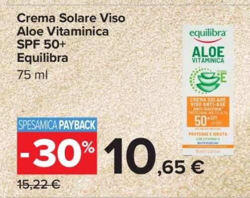 Crema Solare Viso Aloe Vitaminica SPF 50+ Equilibra
