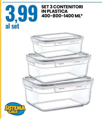 SET 3 CONTENITORI IN PLASTICA