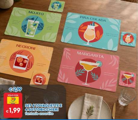 SET 4 TOVAGLIETTE E 4 SOTTOBICCHIERI