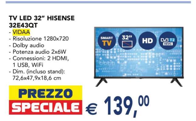 TV LED 32" HISENSE 32E43QT