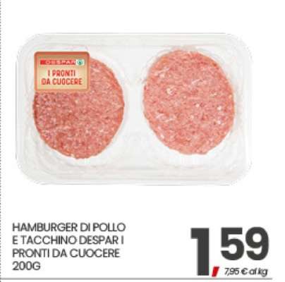 HAMBURGER DI POLLO E TACCHINO DESPAR I PRONTI DA CUOCERE 200G