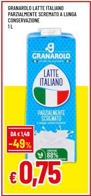 GRANAROLO LATTE ITALIANO PARZIALMENTE SCREMATO A LUNGA CONSERVAZIONE 1L