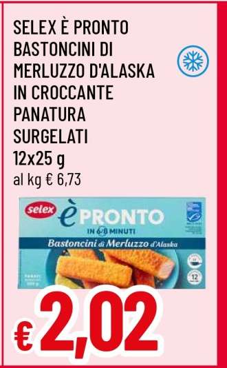 SELEX È PRONTO BASTONCINI DI MERLUZZO D'ALASKA IN CROCCANTE PANATURA SURGELATI