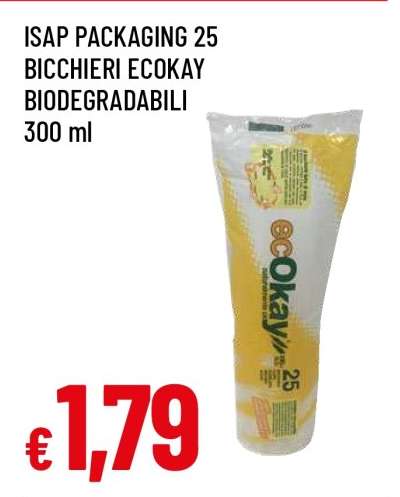ISAP PACKAGING 25 BICCHIERI ECOKAY BIODEGRADABILI