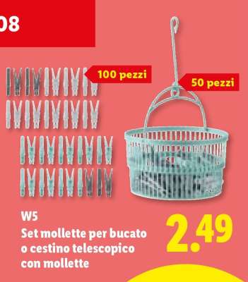 W5 Set mollette per bucato o cestino telescopico con mollette