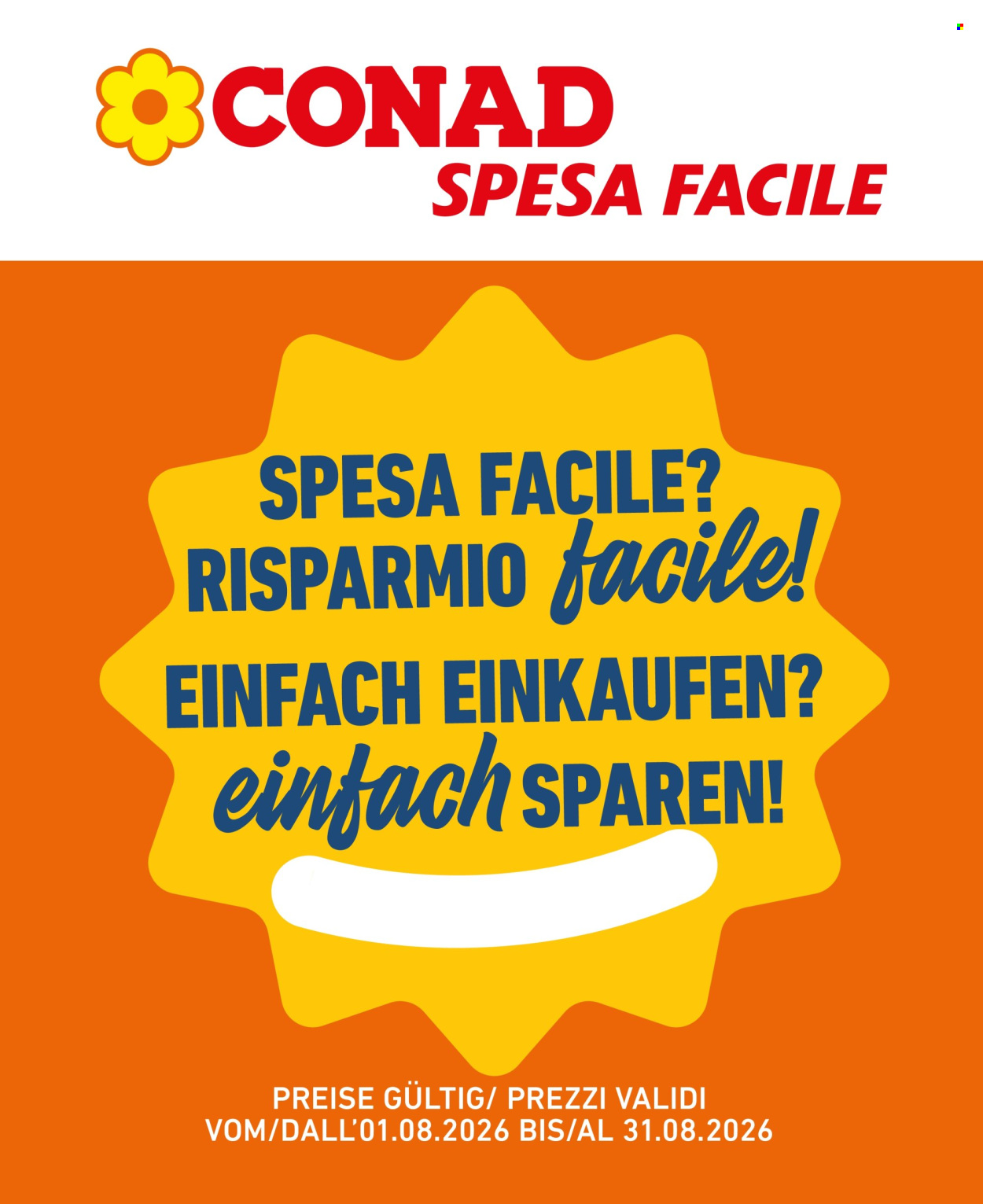 Leták Spesa Facile Conad - 1.8.2026 - 31.8.2026. Strana 1