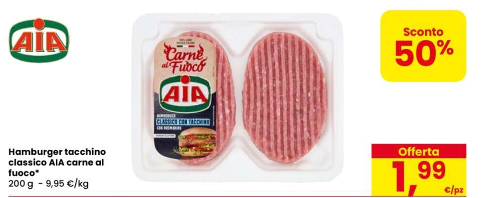 Hamburger tacchino classico AIA carne al fuoco