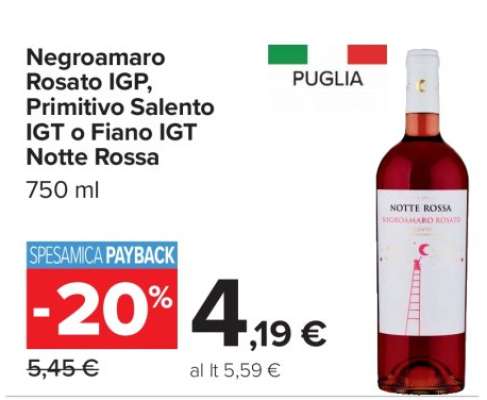 Negroamaro Rosato IGP, Primitivo Salento IGT o Fiano IGT Notte Rossa