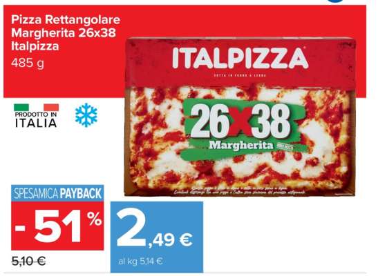 Pizza Rettangolare Margherita 26x38 Italpizza